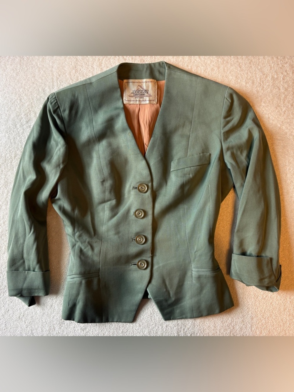 Rare Vintage Delta Uniforms New York Olive Green Button Front Blazer, Women’s XS